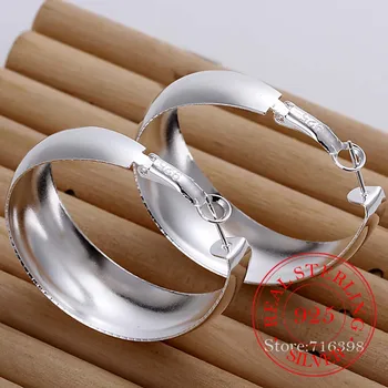 Osobnosti Nadsázka 925 Sterling Silver Jednoduché Hladké Veľký Kruh Hoop Náušnice Pre Ženy Mincový Striebro-Šperky Pendientes