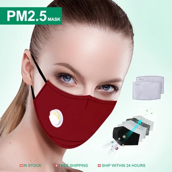 Móda Bavlna Dýchacie Masky Opakovane Umývateľný pleťové Masky Haze Ventil Prachu Dôkaz Úst Masky +2ks Filter Uhlíkom PM2.5