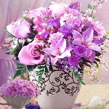 Vyšívanie,DIY Cross stitch,Sada Pre Celý Výšivky auta,Elegantné fialové lily váza kvetina Tlače Vzor Cross Stitch Svadobný Dar
