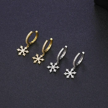 Nové módne roztomilý Snowflower Vianočné Náušnice Pripraviť Cubic Zirconia Zlatá obruč, Náušnice Pre Ženy, Vianočné Šperky Darček 2020