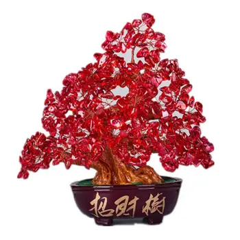 Feng Shui Red Crystal Peniaze Strom Bonsai Štýl Dekorácie pre Bohatstvo a Šťastie