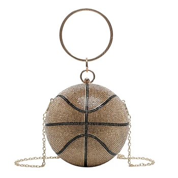 2021 Nové Basketbal Tvar Kabelky Módnych Bling Diamond Žena Reťaze Taška cez Rameno Mini Crossbody Taška pre Ženy, Kruhový Kabelku