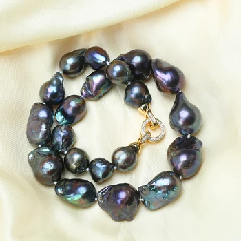 Prírodné sladkovodné Barokový perlový náhrdelník hlboké modré páva zelená čierna perla reťazca choker dlhý náhrdelník AA pre dievča, darček strany