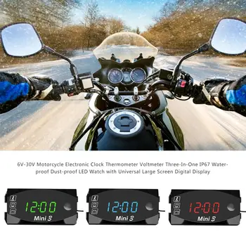 6V-30V LED Digitálny Displej Motocykel Nepremokavé Elektronické Hodiny Teplomer Voltmeter Indikátor Rozchod Panel Meter IP67