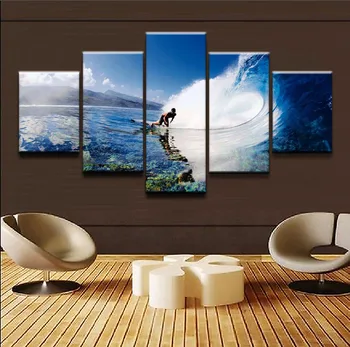 Moderné Nástenné Art Rámec Plátno Plagát HD Tlač 5 Ks Športové Surfovanie Maľovanie Modulárny Abstraktné Obrázky Domov Dekoratívne