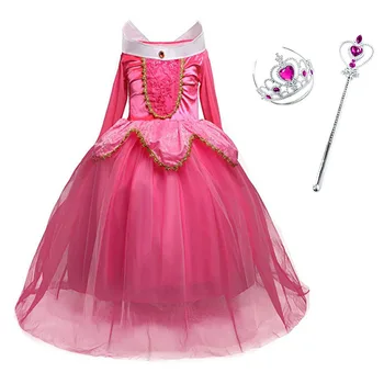 Letné Dievča Šaty Aurora Šípková Ruženka Kostým Mimo Ramenný Princezná Šaty Deti Halloween Narodeniny Party Oblečenie Oblečenie