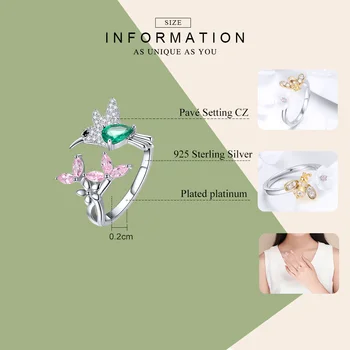 Móda 925 Sterling Silver Bird Kolibrík Crystal Krúžky Vyhlásenie Krúžky pre Ženy Režim 2019 Módne Šperky Bijoux HVR016