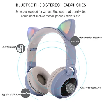 Bezdrôtové Slúchadlá Bluetooth 5.0 Slúchadlá Stereo Hudobné Slúchadlá S Mikrofónom Podpora TF Karty, FM Rádio Cute Cat Headset Pre Dievča