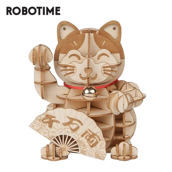 Robotime Šťastie Mačka Model 3D Drevené Puzzle GamesToys Pre Deti detský Dievčatá Darček k Narodeninám