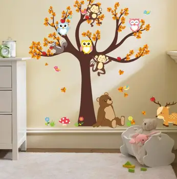 Lesné Zvieratá Strom samolepky na stenu pre deti izba Opice sova Jungle wild Stenu Odtlačkový Baby Škôlky, Spálňa Decor Plagát nástenná maľba 1piece