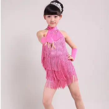 Deti Tasseled Sála Latinskej Salsa Dancewear Dievčatá Strana Tanečných Kostýmov, Šiat