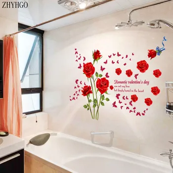 ZHYHGO červené ruže samolepky na stenu obývacia izba pár spálňa domáce dekorácie umenie odtlačkový aršík kvety nástenné maľby gauč pozadí