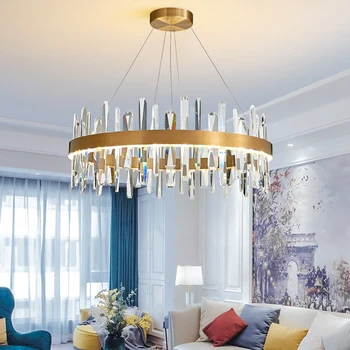 Moderné kolo zlatý luster krúžky v obývacej miestnosti, spálne, jedálne, domáce dekorácie crystal visiace lampy