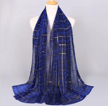 Ženy Lesk Prúžok Moslimské Šatky Lurex Plisované Hijabs Dlho Šatkou A Zábaly foulard femme musulman Islamskej Šatky Oblečenie