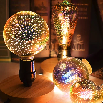Stolové Lampy, Farebné Ohňostroje Efekt LED A60ST64G80G95G125 Žiarovky 3D Lampa 220V Teplá biela Domov Bar Nočné Svetlo