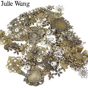 Julie Wang 50g/taška Náhodne Mix Retro Leaf Kvety Antickej Farby Vintage Železa Kúzlo Náramok, Náhrdelník Šperky, Takže Príslušenstvo