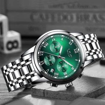 LIGE 2020 Pánske Hodinky Svetla Zelená Voda Ghost Sledovať Top Značky Luxusné Módne Business Quartz Hodinky Mužov Všetky Oceľové Náramkové hodinky