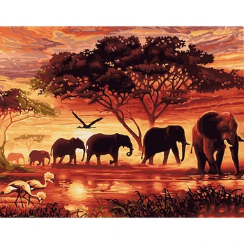DIY digitálne Maľovanie Podľa Čísel Súpravy slon plátno Farba Čísla Ručne Maľované olejomaľba Na Plátne Pre Wall Art Obrázok