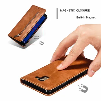 Zips Peňaženky, Kožené Puzdro Pre Samsung Galaxy J8 J6 J4 Plus A6 A7 A8 2018 J3 J5 J7 2017 Poznámka 9 8 Flip Magnet Telefón Puzdro