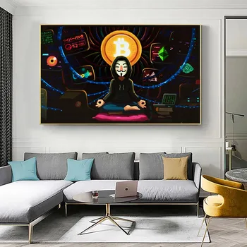 Bitcoin Anonymné MeditationArt Painitngs na Stenu Umenie Plagáty a Vytlačí Moderného Umenia Obrázky Domova
