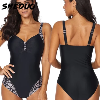 Jeden kus Plus Ženy Veľkosti Plaviek Leopard Backless Plavky Popruhy plavky Plážové oblečenie Kombinézach 2019 Nové