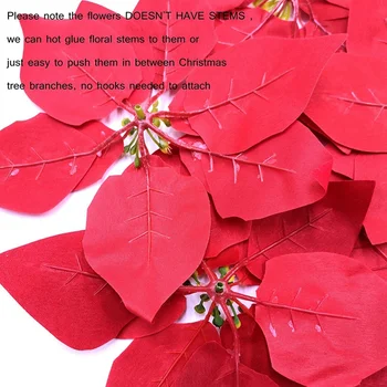 NOVÉ-Umelé Kvety, Vianoce Red Velvet Poinsettia Kvetinový Tipov na Vianočný Veniec Stromček, Ozdoby(24 Ks/Červená)