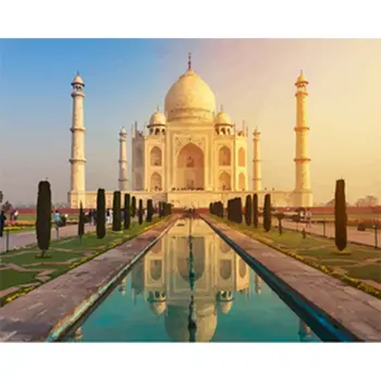Obraz Číslo Krásne Taj MahaScenery Akryl-Olejové Maľby Ručne Maľované Umelecké Darček DIY Obrázok Súpravy Domáce Dekorácie 50x65cm