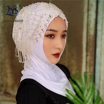 Moslimské pohodlnejšie okamžité drahokamu hijabs šály zábal pre dámy 2ks/set