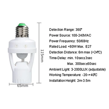 100-240V E27 Pätica Converter, PIR Senzor, Svetelný Základný Inteligentné Svetlo, Žiarovka, Spínač, Držiteľ