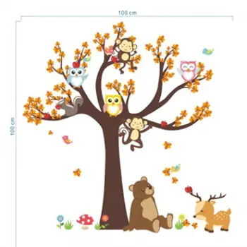Horúce Cartoon Lesných Stromov Pobočky Zvierat Sova Opice Medveď, Jeleň Samolepky Na Stenu Pre Deti Izby Chlapcov, Dievčatá, Deti, Spálňa Domova