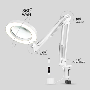 Toolour Biele LED Svetelné Lampy, Lupy Tabuľka Svorka Spájkovanie Tretej Strane pomôckou Čítanie Zváranie 5X zväčšovacie sklo