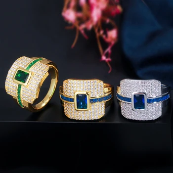BeaQueen Luxusné Dizajnér Monako Dubaj Žlté Zlato Farba Veľké Námestie Modrá Zelená Snubné Prstene Zásnubné Prstene Ženy Šperky R099