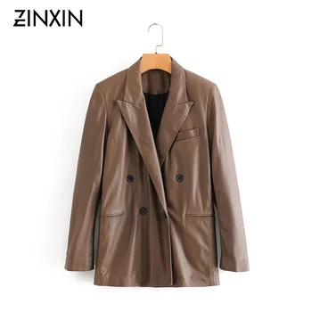 ZINXIN2020 jeseň zima ženy nadrozmerné faux kožené sako žena dlhý rukáv chlapec priateľ štýl bežné bunda vyhovuje