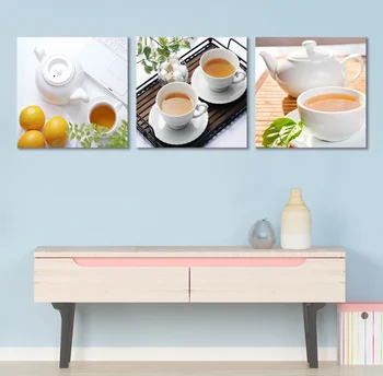 3ks HD Obraz Šálku Čaju Ovocie Obrázok Umelecké Plátno Maľby Nástenné Art Reštaurácia Dekorácie na Stenu Obrázky pre Obývacia Izba