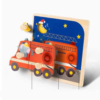 Montessori Drevené Puzzle Ruky Chytiť Dosky Hračky, Skladačky Tangram Dieťa Vzdelávacie Hračky Cartoon Vozidla Zvieratá, Ovocie 3D Puzzle