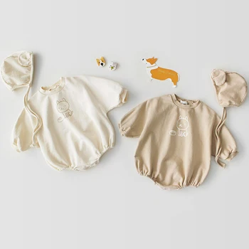 Kórejský Novorodenca Romper Bat Rukáv Šaty Bavlna Trojuholník Klobúk-shirt Pre Lezenie A Nosiť Dieťa Jumpsuit Baby Girl Šaty