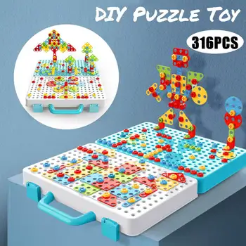 Tyčová Skrutka 3D Mozaika Creative Puzzle, Hračky Pre Deti, Tehly Hračky Deti DIY Elektrické Vrtákov Chlapci Vzdelávacie Hračka