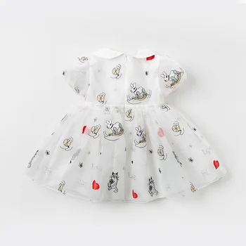 DB12984 dave bella letné baby girl je roztomilý luk výšivky luk šaty deti strany módne šaty deti detská lolita oblečenie