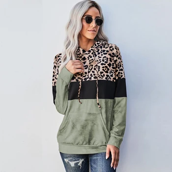 Nové Jeseň Ženy Leopard Tlač s Kapucňou, Dlhý Rukáv Patchwork Bežné Farby Blok Pulóver Streetwear Módy Mikina so Zipsom