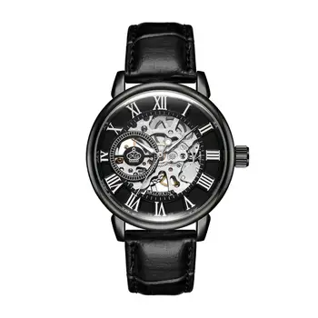 Klasický Čierny Kožený Remienok Kostra Mužov a Žien Pár Automatické Mechanické Hodinky Módne, Luxusné Značky Unisex náramkové hodinky