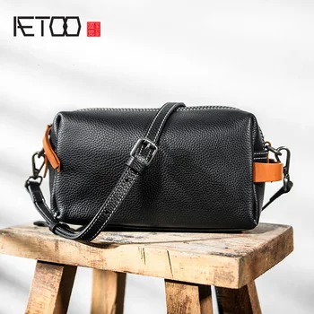 AETOO prvá vrstva cowhide muž cross-body ruky tašku, dual-používať malé tašky, kožené multi-funkčné trend carry-on taška