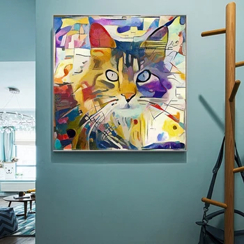 RELIABLI UMENIE Farebné Mačka Zvierat Obrázky Kandinsky Abstraktné Maliarske Plátno Wall Art Obraz Pre Obývacia Izba, Spálňa BEZ RÁMU