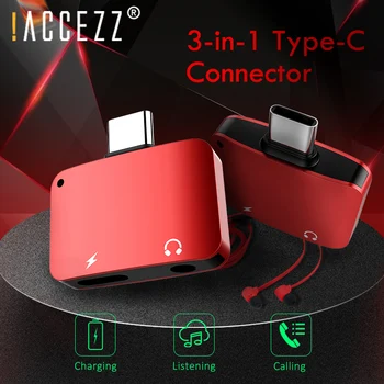 !ACCEZZ 2 v 1Type C Počúvanie Nabíjací Adaptér Pre Samsung S10 S9 Huawei P30 Xiao 3.5 mm Audio Jack Slúchadlá Poplatok Splitter