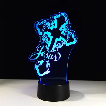 Ježiš Kristus Kríž USB 3D LED Nočné Svetlo Darčeky Stôl, stolná Lampa, Spálne, Pán Je Môj Pastier, Biblia, Kniha na Čítanie