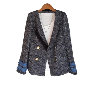 2019 jesenné a zimné nové dámske sako Lemovaný dekoratívne šitie dlhý rukáv sako žena Vysokej kvality office bunda