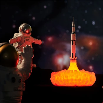 LED Nočné Svetlo 3D Tlač Raketoplánu Rocket Svietidlo Nabíjateľné Mesiac Lampy pre kancelársky Stôl Dekorácie Svetla Dieťa Vianočný Darček