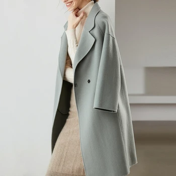 V roku 2020, vlna jeseň/zima módne vlnený kabát pre ženy, stredná dĺžka nad kolená vlnený kabát pre ženy, Hepburn štýlovo