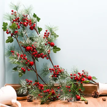 62 Borovica Pobočky Snowflake PE Berry Červené Ovocie, Bobule Umelej Peny Cherry Home Party, Vianočný Strom Veniec Dekorácie