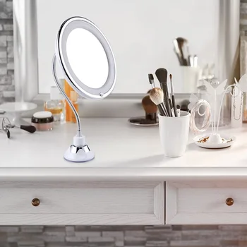 10X Flexibilné Zväčšovacie make-up Zrkadlo s LED svetlom, Stolný CountertopMakeup & starostlivosť o Pleť, líčenie Pracuje s Batériami