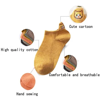 5 Párov Žien Ponožky Módne Bavlna Kawaii Radi Vtipné Členkové Ponožky Cartoon Harajuku Letné Krátke Výšivky Mačka Ponožky Žena